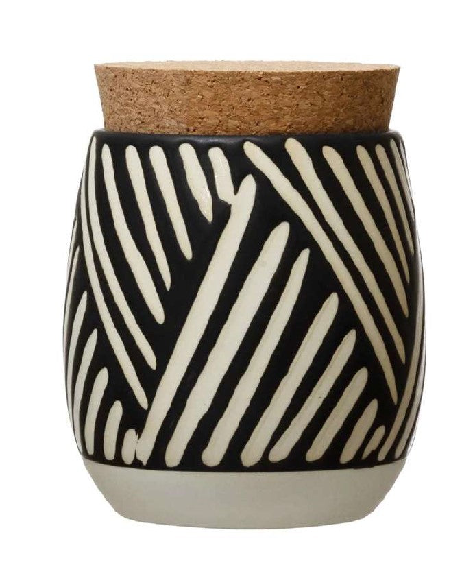 Chic Black and Cream Debossed Canister w/Cork Lid
